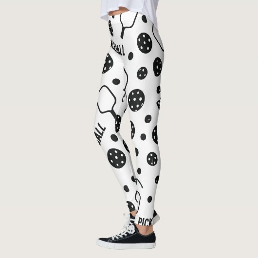 Pickleball Schwarz-Weiß-Muster Court Grafik Leggings (Links)
