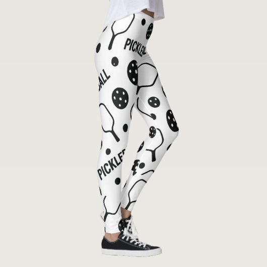 Pickleball Schwarz-Weiß-Muster Court Grafik Leggings (Rechts)