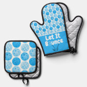 Pickleball Serve Ließ It Bounce Blue Personalisier Ofenhandschuh & Topflappen-Set (Vorderseite/Rückseite)
