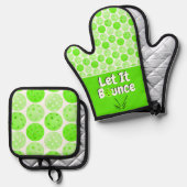 Pickleball Serve Ließ It Bounce Green Personalisie Ofenhandschuh & Topflappen-Set (Vorderseite/Rückseite)