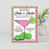 Pickleball-Shower-Dinks & Drinks Pink Honeycomb Einladung (Stehend Vorderseite)