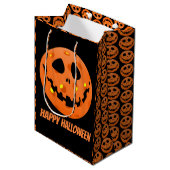 Pickleball Skeleton Jack-o''Lantern Halloween Mittlere Geschenktüte (Vorderseite Schrägansicht)