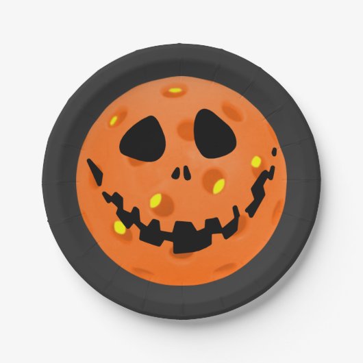 Pickleball Skeleton Jack-o''Lantern Halloween Pappteller (Vorderseite)