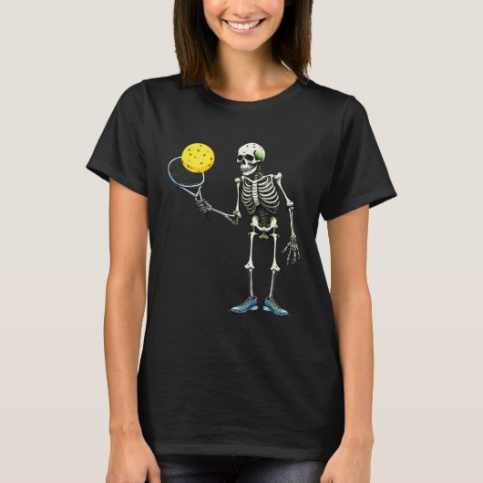 Pickleball Skeleton T-Shirt Halloween Kostüm Pickl (Vorderseite)