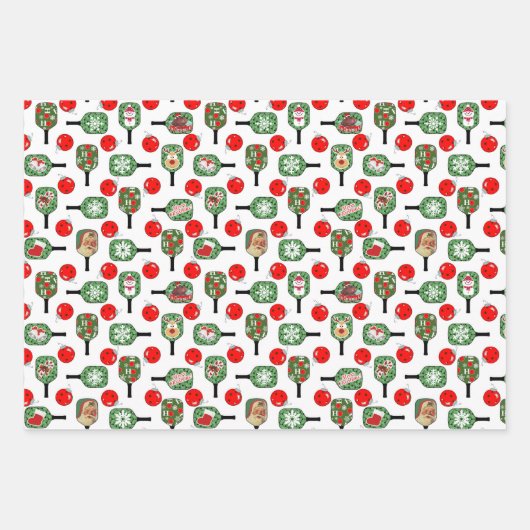 Pickleball Snowballs Ornamente & Paddeln Rot Grün Geschenkpapier Set (Vorderseite 3)