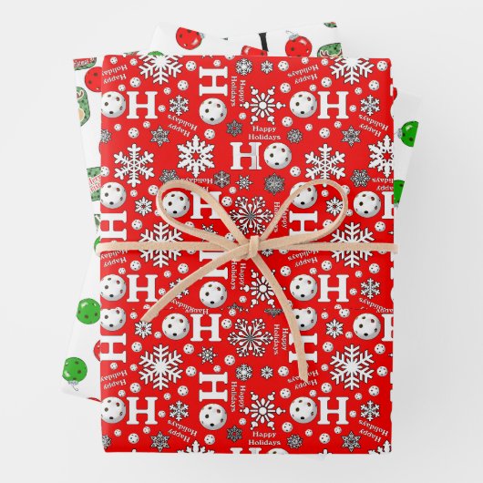 Pickleball Snowballs Ornamente & Paddeln Rot Grün Geschenkpapier Set (Beispiel)