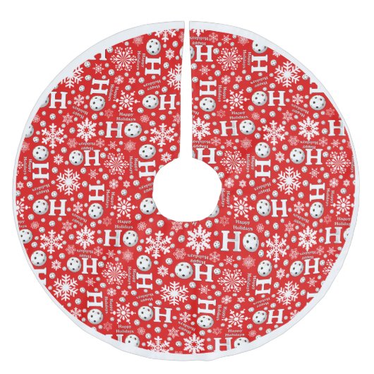 Pickleball Snowballs Schneeflocken Roter Glückwuns Polyester Weihnachtsbaumdecke (Vorderseite)