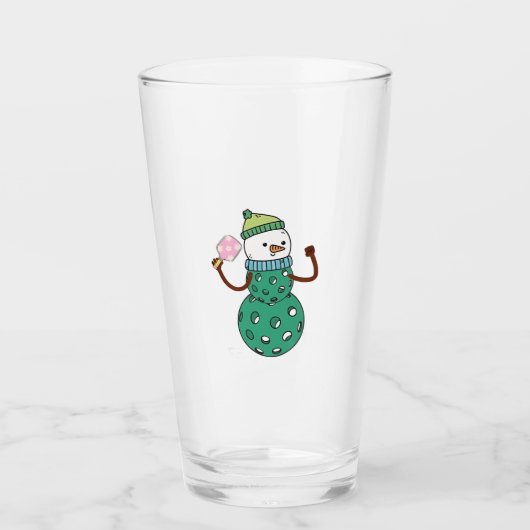 Pickleball Snowman Funny Christmas Glas (Vorderseite)