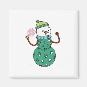 Pickleball Snowman Funny Christmas Magnet