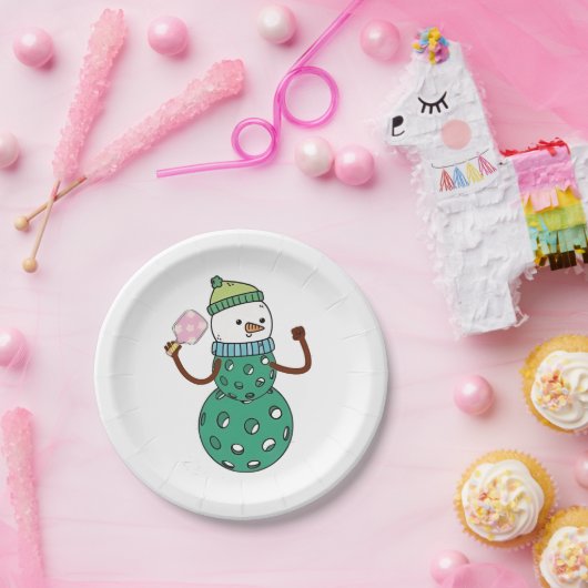 Pickleball Snowman Funny Christmas Pappteller (Party)