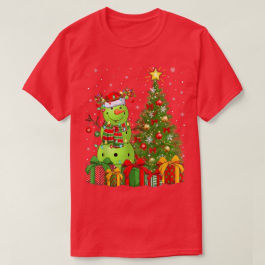 Pickleball Snowman Xmas Tree Santa Pickleball T-Shirt (Design vorne)