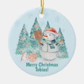 Pickleball Snowmen, minzige Weihnachten Keramik Ornament (Vorne)