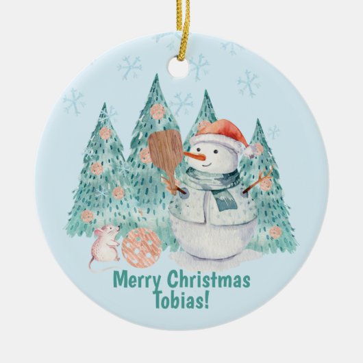 Pickleball Snowmen, minzige Weihnachten Keramik Ornament (Vorne)