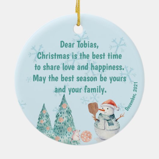 Pickleball Snowmen, minzige Weihnachten Keramik Ornament (Hinten)