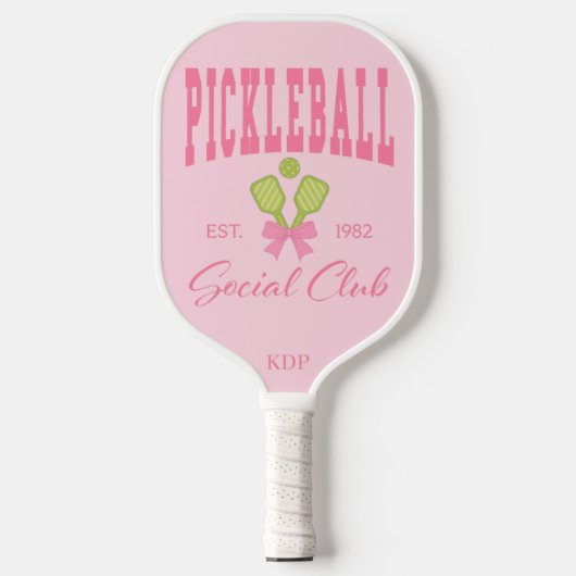Pickleball Social Club Pink Bow Monogram Pickleball Schläger (Vorderseite)