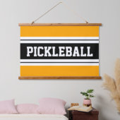 PICKLEBALL Spaß Hellgelbe Schwarz-weiße Streifen Wandteppich Mit Holzrahmen (Schlafzimmer)