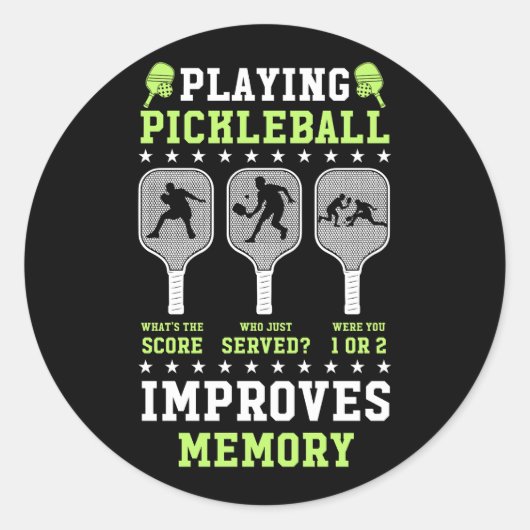 Pickleball spielen verbessert Memory Pickle Ball S Runder Aufkleber (Vorderseite)