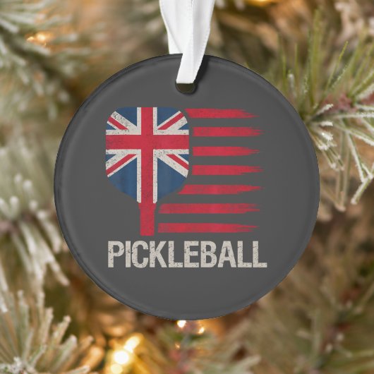 Pickleball-Spieler-Paddle-UK-Flagge Ornament (Baum)