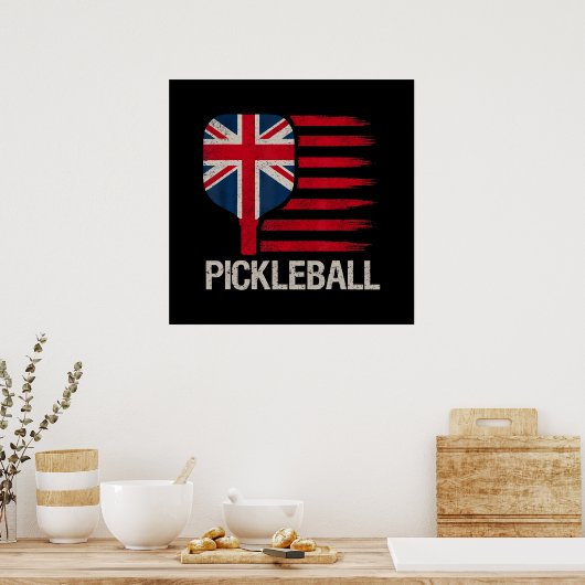 Pickleball-Spieler-Paddle-UK-Flagge Poster (Küche)