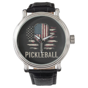 Pickleball-Spieler US-Flagge Retro-Paddleball Armbanduhr