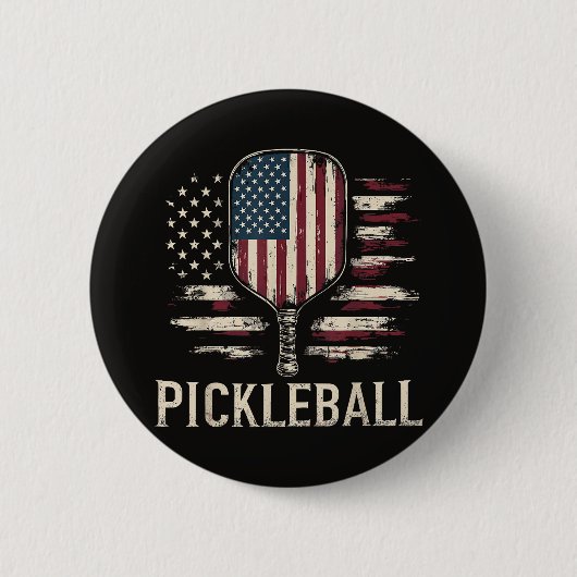 Pickleball-Spieler US-Flagge Retro-Paddleball Button (Vorderseite)