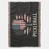 Pickleball-Spieler US-Flagge Retro-Paddleball Decke (Vorderseite Vertikal)