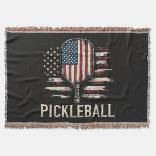Pickleball-Spieler US-Flagge Retro-Paddleball Decke
