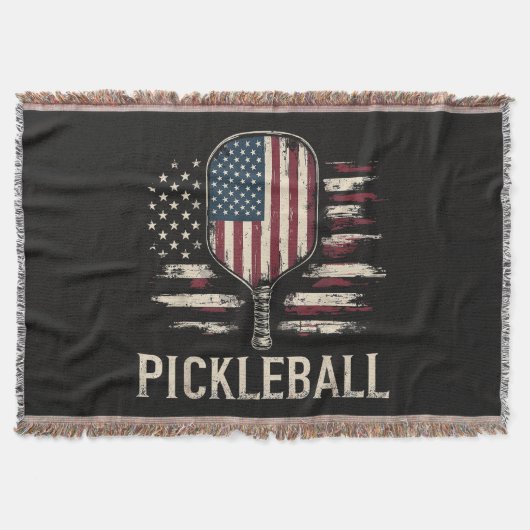 Pickleball-Spieler US-Flagge Retro-Paddleball Decke (Vorderseite)