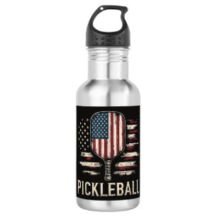 Pickleball-Spieler US-Flagge Retro-Paddleball Edelstahlflasche
