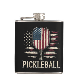 Pickleball-Spieler US-Flagge Retro-Paddleball Flachmann