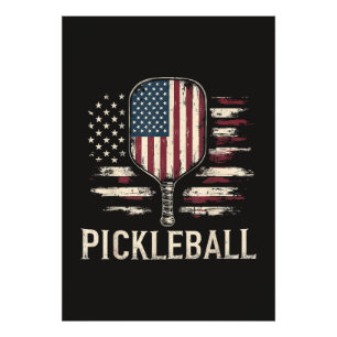 Pickleball-Spieler US-Flagge Retro-Paddleball Fotodruck
