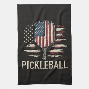 Pickleball-Spieler US-Flagge Retro-Paddleball Geschirrtuch