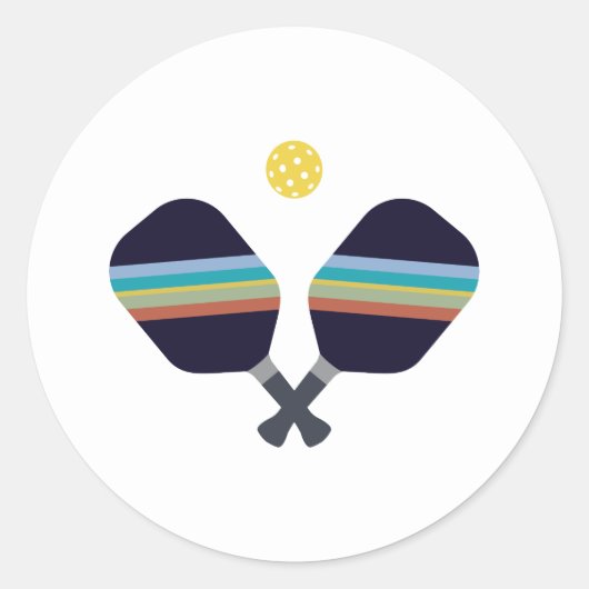 Pickleball Sport Paddle Streifen blau Runder Aufkleber (Vorderseite)