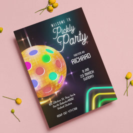 Pickleball Sports Neon Thema Diskothek Party Einladung