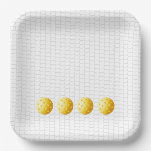 PICKLEBALL Sports Net Gelbe Balls Fun Game Pappteller (Vorderseite)
