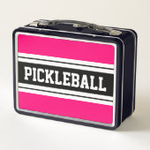 PICKLEBALL Sporty Fett rosa Schwarz-weiße Streifen Metall Brotdose (Rückseite)