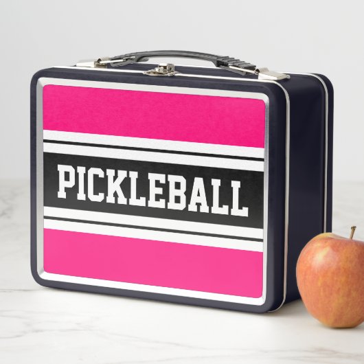 PICKLEBALL Sporty Fett rosa Schwarz-weiße Streifen Metall Brotdose (Beispiel)