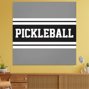 PICKLEBALL Sporty Schwarz-weiß Gray Racing Streife Leinwanddruck