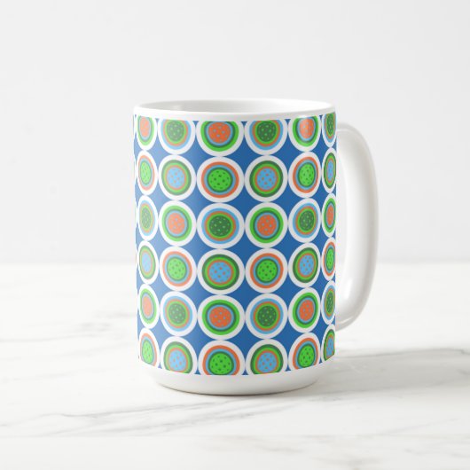 Pickleball Summer Polka Dot Orange Green Blue Ball Kaffeetasse (VorderseiteRechts)