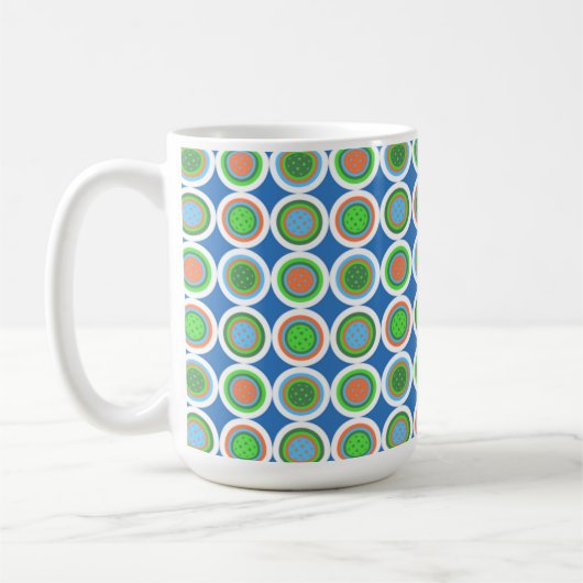 Pickleball Summer Polka Dot Orange Green Blue Ball Kaffeetasse (Links)
