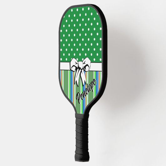 Pickleball Summer Stripes Green Dots White Bow Pickleball Schläger (Links)
