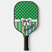 Pickleball Summer Stripes Green Dots White Bow Schläger (Vorderseite)