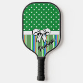 Pickleball Summer Stripes Green Dots White Bow Schläger (Rückseite)