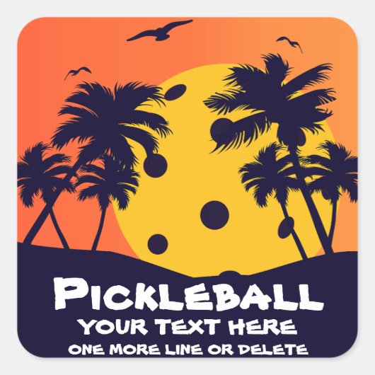 Pickleball Sun Palm Trees Hinzufügen von benutzerd Quadratischer Aufkleber (Vorderseite)