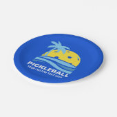 Pickleball Sun Palm Trees Pickleball Party Custom Pappteller (Schrägansicht)