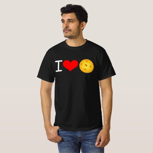 Pickleball-T - Shirt: I Liebe Pickleball (Schwarz) T-Shirt (Vorne ganz)