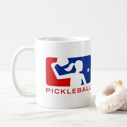 Pickleball Tasse: Spielklasse-Frauen (rot/Blau) Kaffeetasse (Mit Donut)