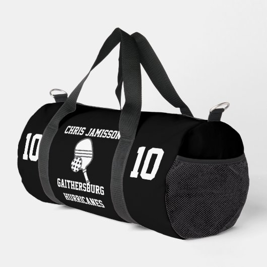 Pickleball-Team, Trainer oder Spieler Schwarz Pers Duffle Bag (Rechte Ecke)