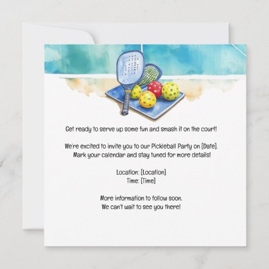Pickleball-thematisches Party Einladung (Rückseite)