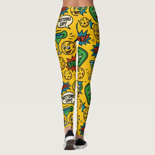 Pickleball-Toms hoch! Smiley Ball Court Leggings (Rückseite)